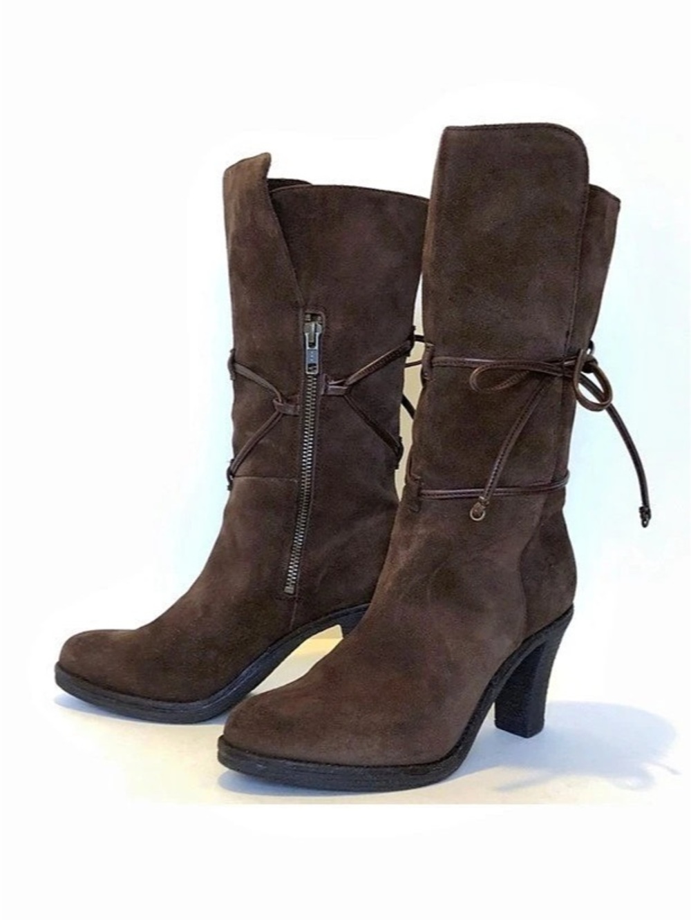 Johnston Murphy Chocolate Brown Suede Heeled Boots Size 7.5